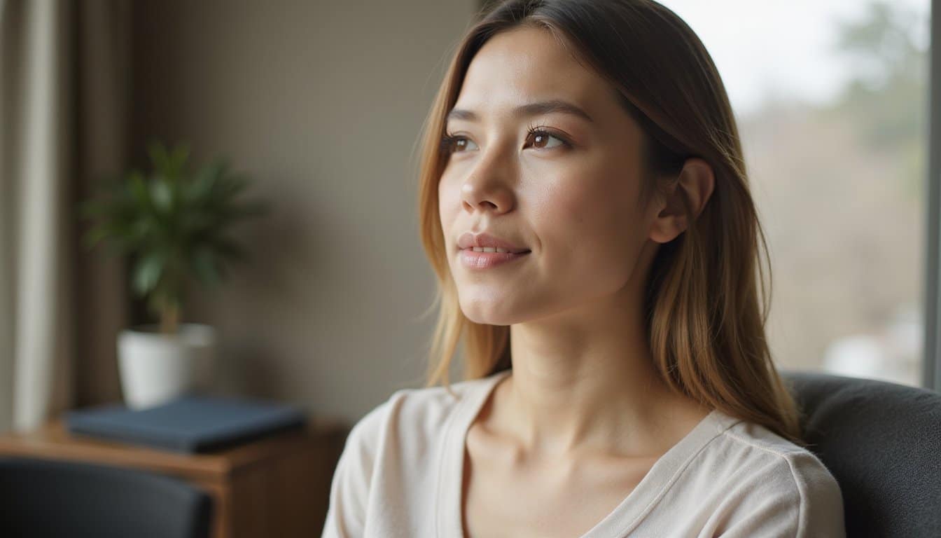 Person seated indoors with gentle sunlight, reflecting a calm recovery moment