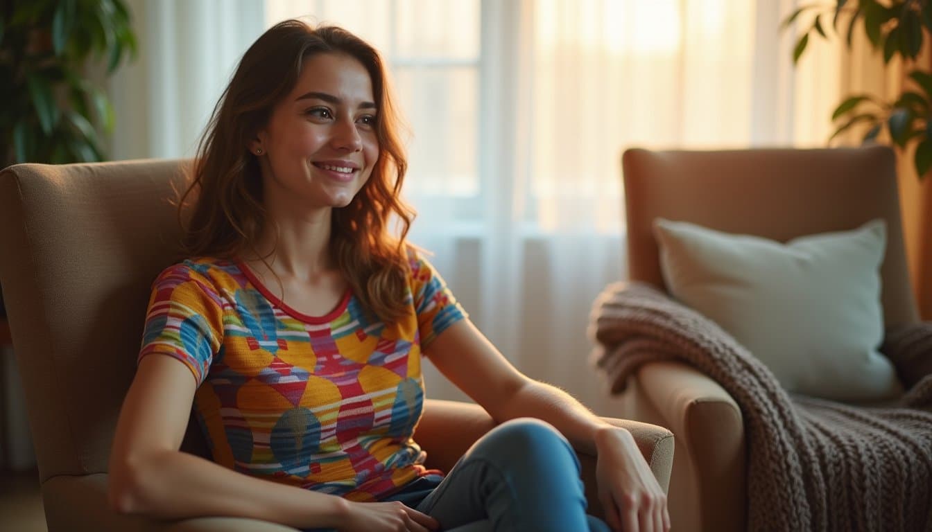 Residential therapy setting with a young adult seated in warm natural light