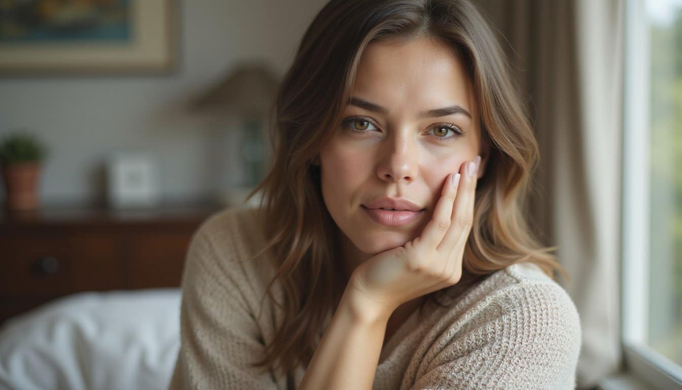 Close-up portrait of a calm individual sitting by a window in a peaceful recovery environment